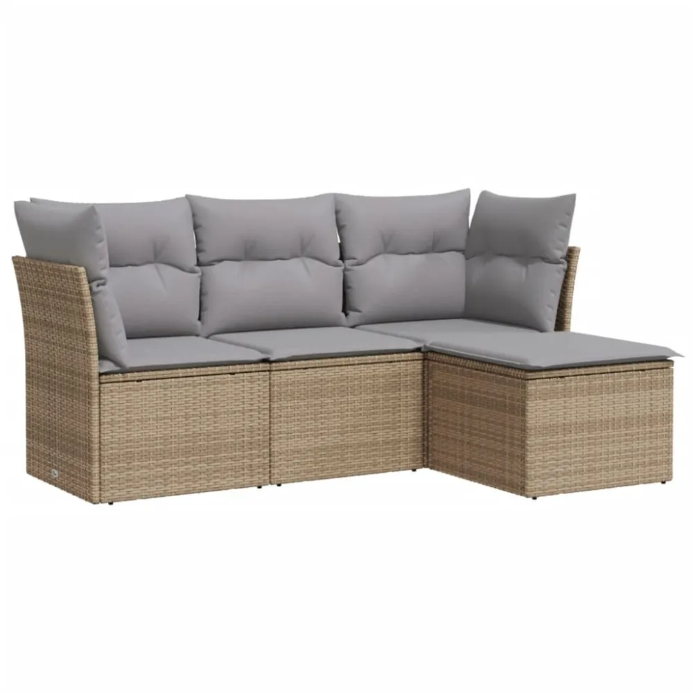 Espreguiçadeira de Exterior 4 pcs conjunto de sofás para jardim com almofadões vime PE bege