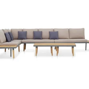 7 lugares conjunto lounge jardim + almofadões acácia castanho com Estrutura em Alumínio
