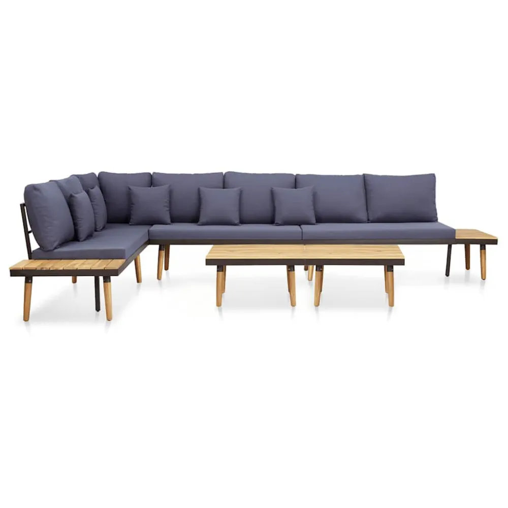 7 lugares conjunto lounge jardim + almofadões acácia castanho com Apoio para Bebidas