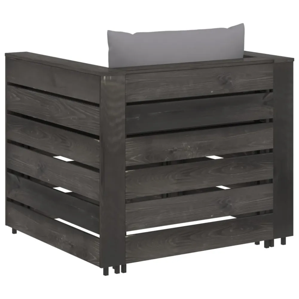 2 pcs conj. lounge jardim + almofadões madeira impreg. cinzento com Apoio para Bebidas
