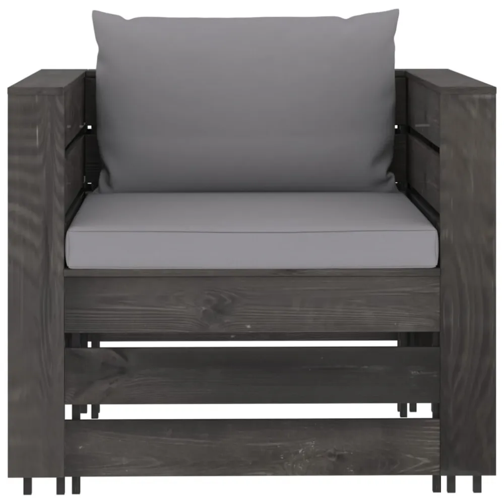 2 pcs conj. lounge jardim + almofadões madeira impreg. cinzento com Apoio para Bebidas