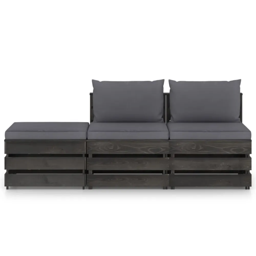 3 pcs conj. lounge jardim + almofadões madeira impreg. cinzento em Tecido Sunbrella