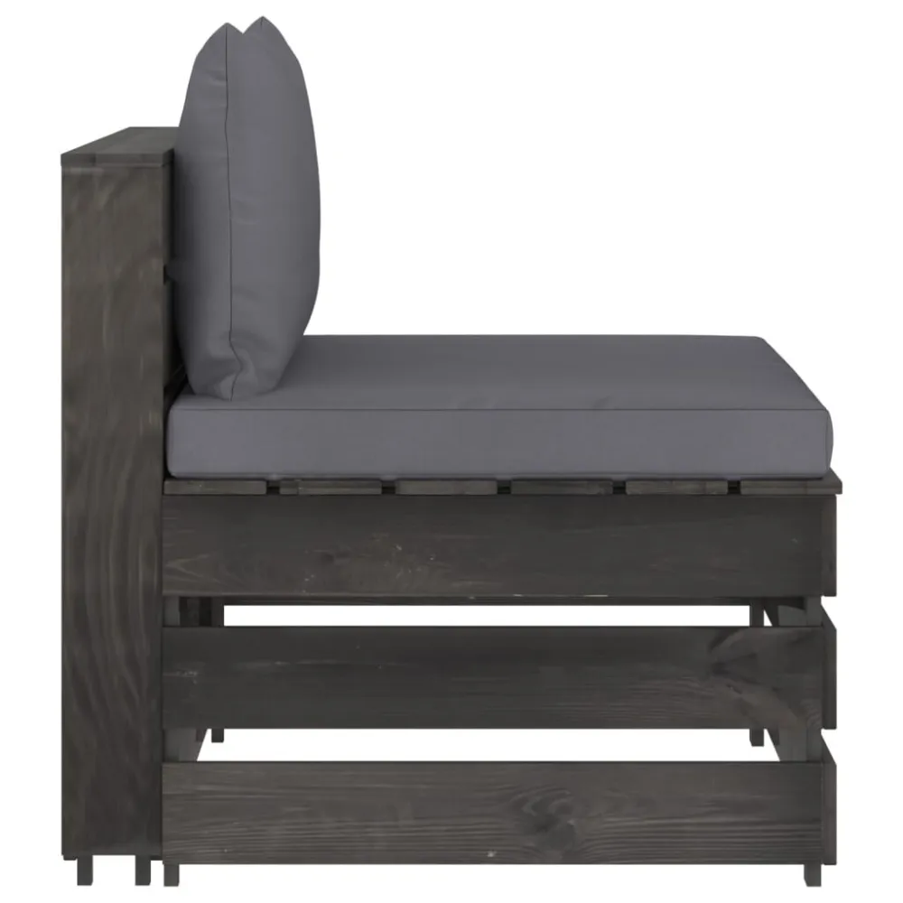 3 pcs conj. lounge jardim + almofadões madeira impreg. cinzento em Tecido Sunbrella
