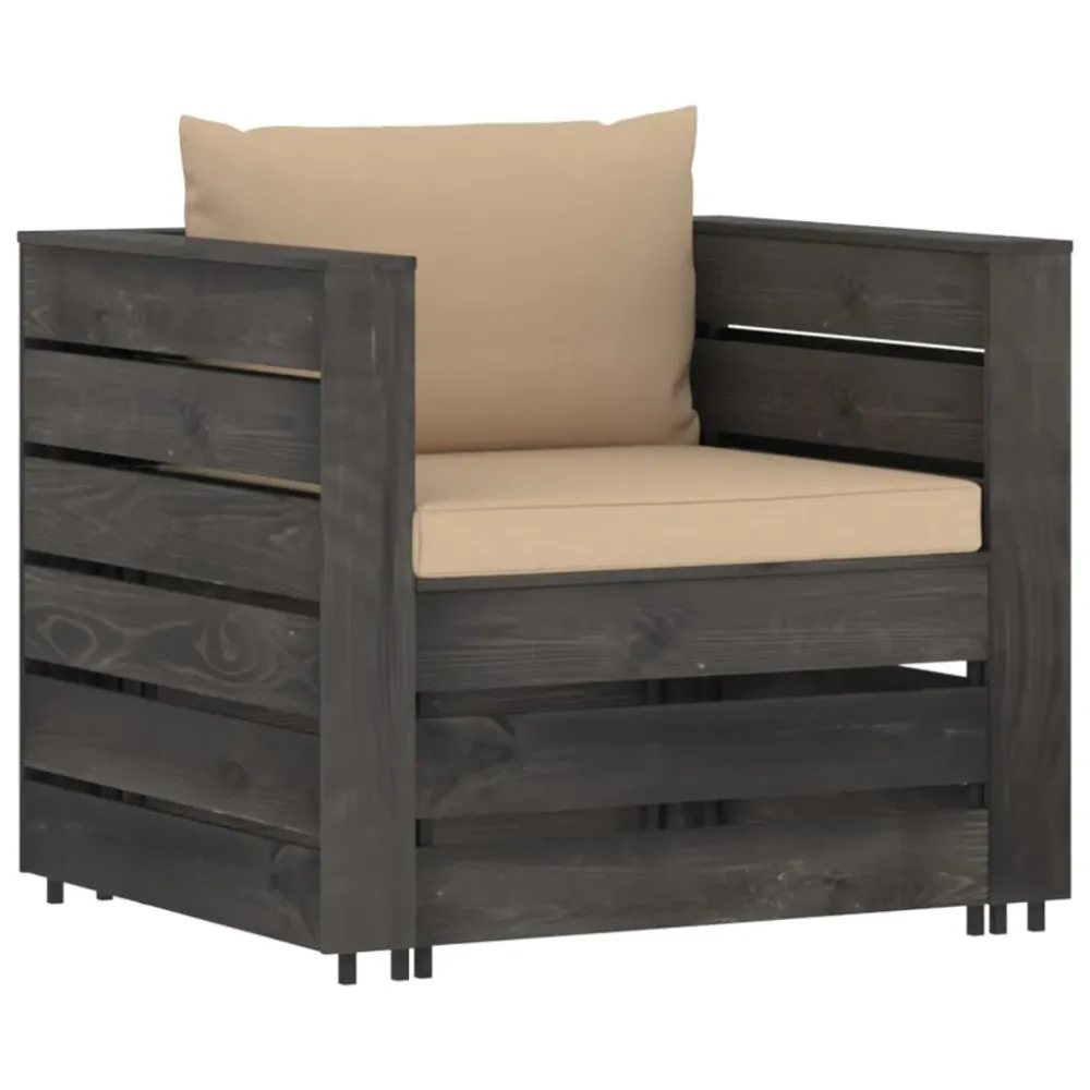 2 pcs conj. lounge jardim + almofadões madeira impreg. cinzento em Ferro Forjado