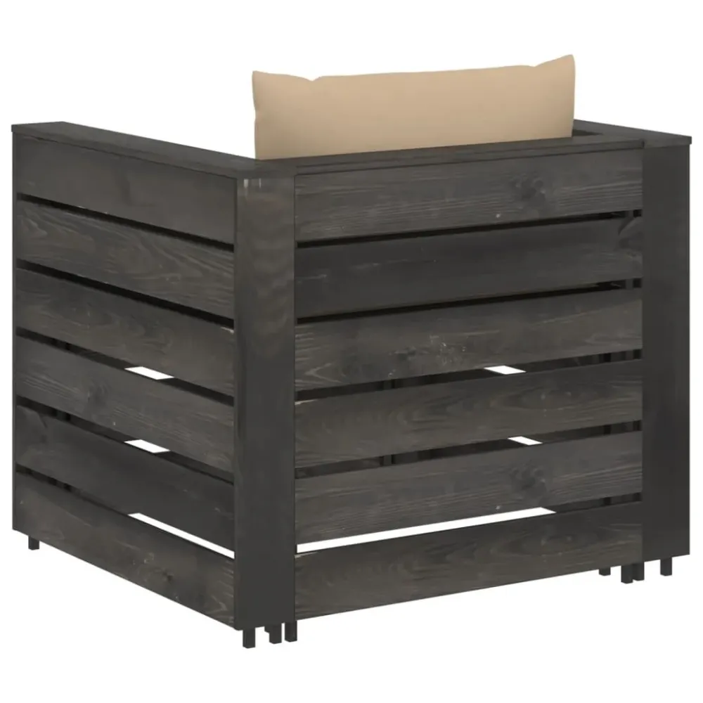2 pcs conj. lounge jardim + almofadões madeira impreg. cinzento em Ferro Forjado