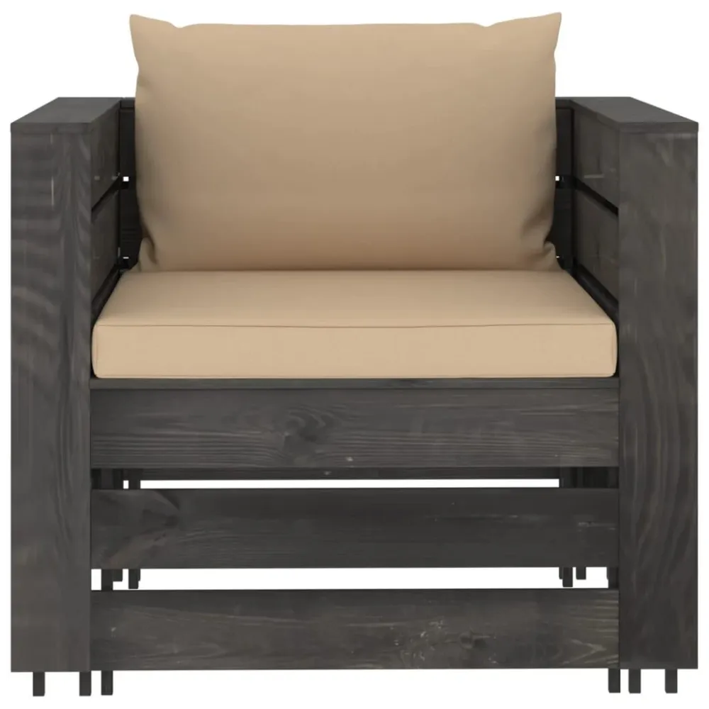 2 pcs conj. lounge jardim + almofadões madeira impreg. cinzento em Ferro Forjado
