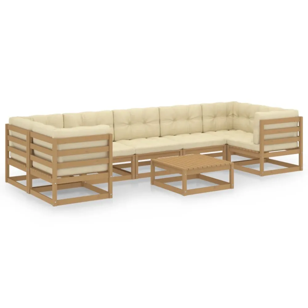 8 pcs conj. lounge jardim almofadões pinho maciço castanho mel com Encosto Ajustável