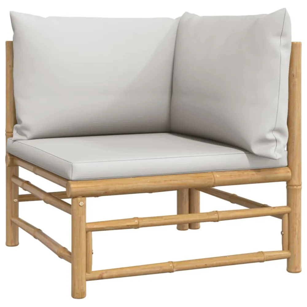 6 pcs conj. lounge de jardim bambu com almofadões cinzento-claro Dobrável e Portátil