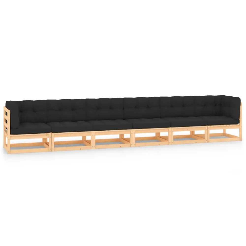 6 pcs conj. lounge jardim com almofadões antracite pinho maciço com Estrutura em Alumínio