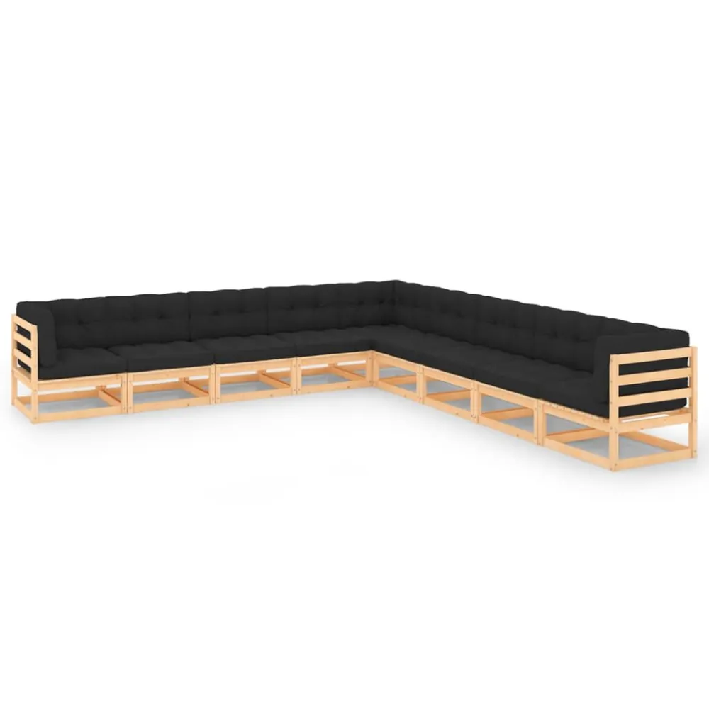 9 pcs conj. lounge jardim com almofadões antracite pinho maciço | Montagem Fácil e Rápida