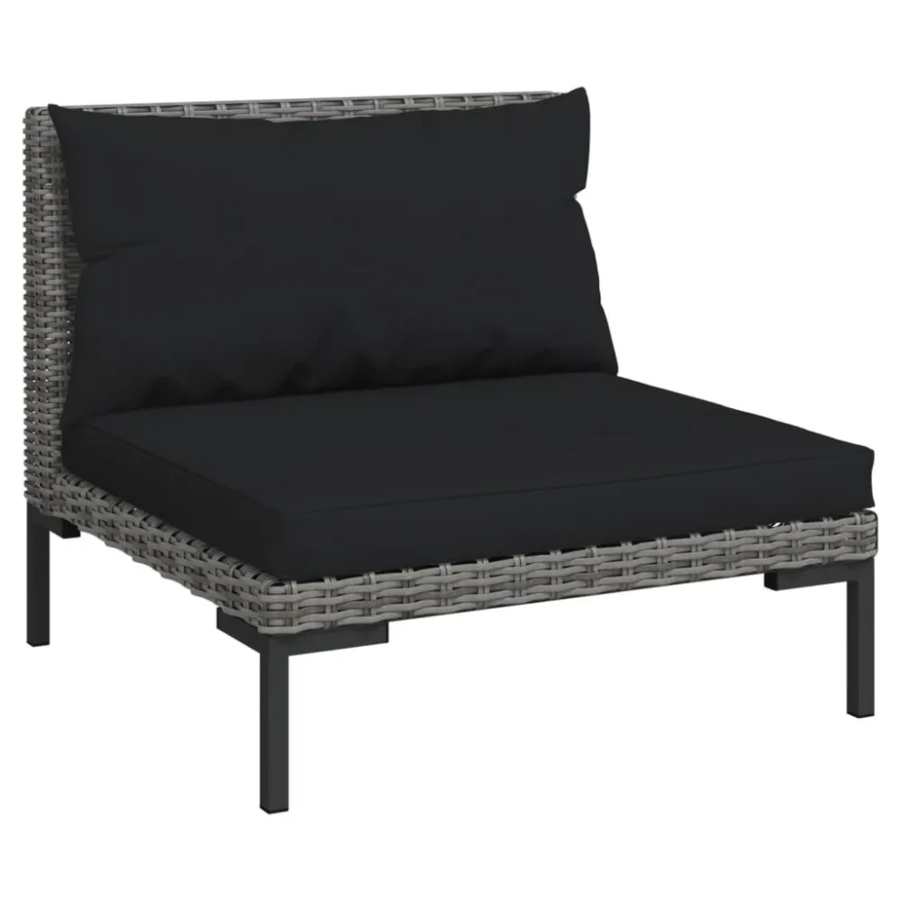 4 pcs conj. lounge jardim com almofadões vime PE cinza-escuro em Ferro Forjado