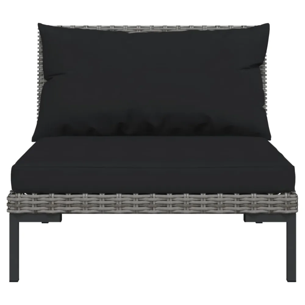 4 pcs conj. lounge jardim com almofadões vime PE cinza-escuro em Ferro Forjado
