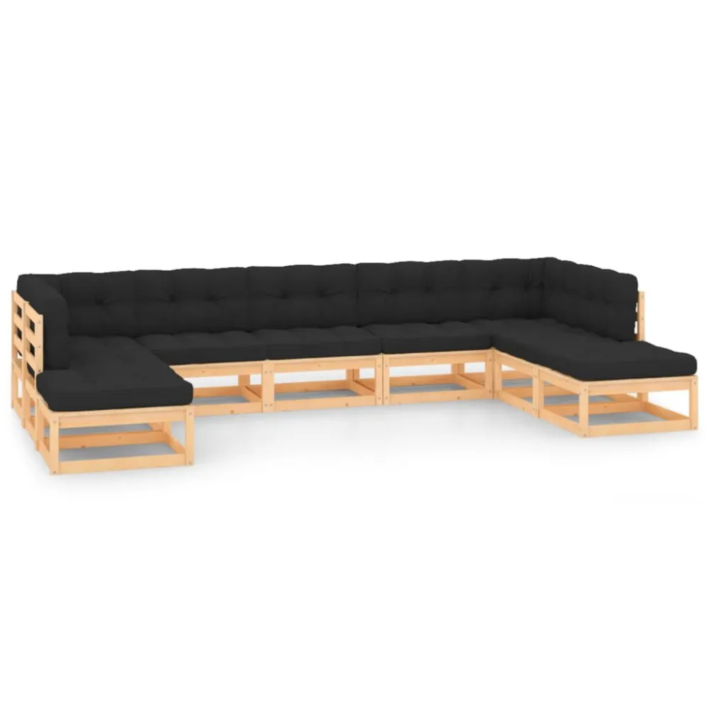 9 pcs conj. lounge jardim com almofadões antracite pinho maciço para Piscina e Jardim