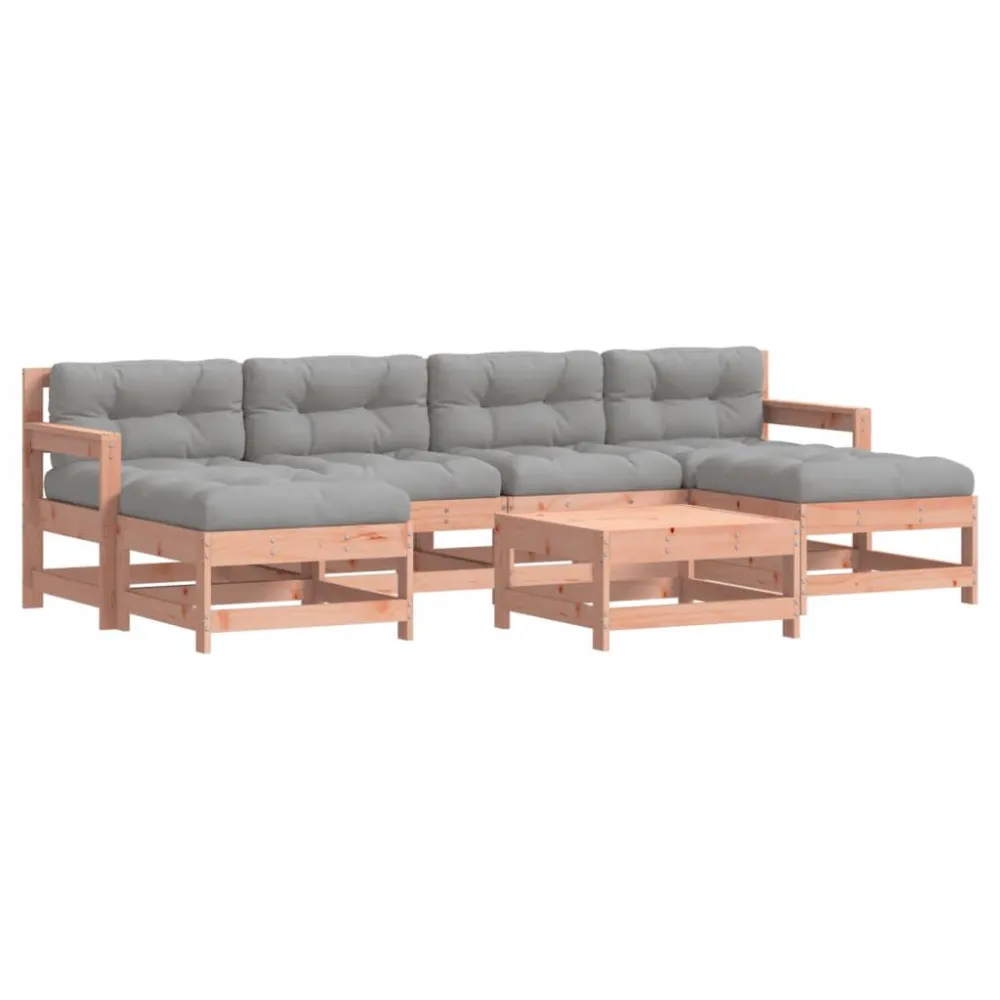 7 pcs conj. lounge jardim com almofadões madeira douglas maciç | Montagem Fácil e Rápida