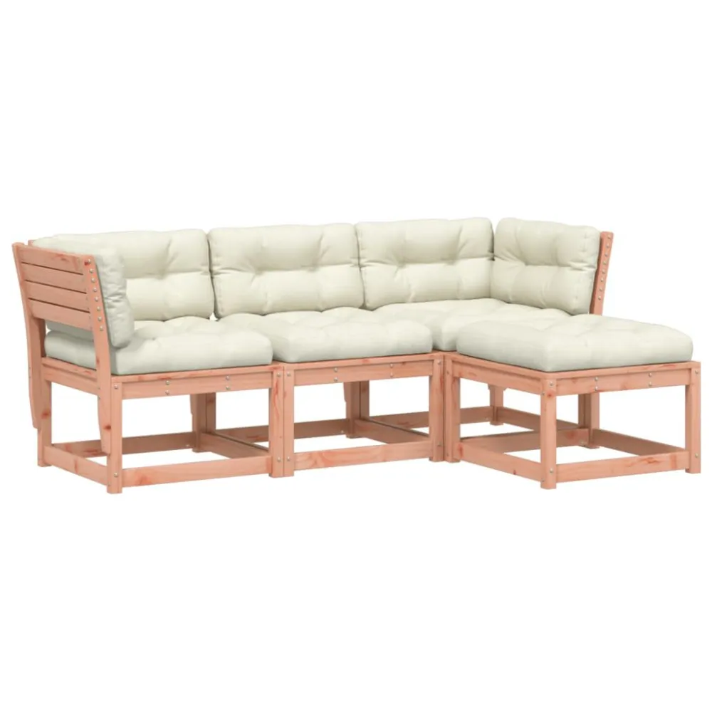 4 pcs conj. lounge jardim com almofadões madeira douglas maciç para Relaxamento ao Ar Livre