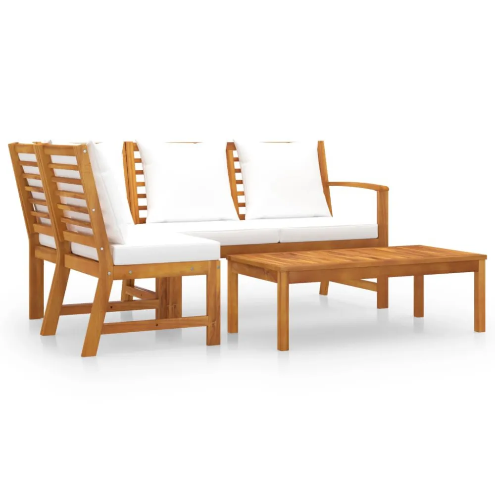 4 pcs conj. lounge jardim com almofadões cor creme acácia maciç com Encosto Ajustável