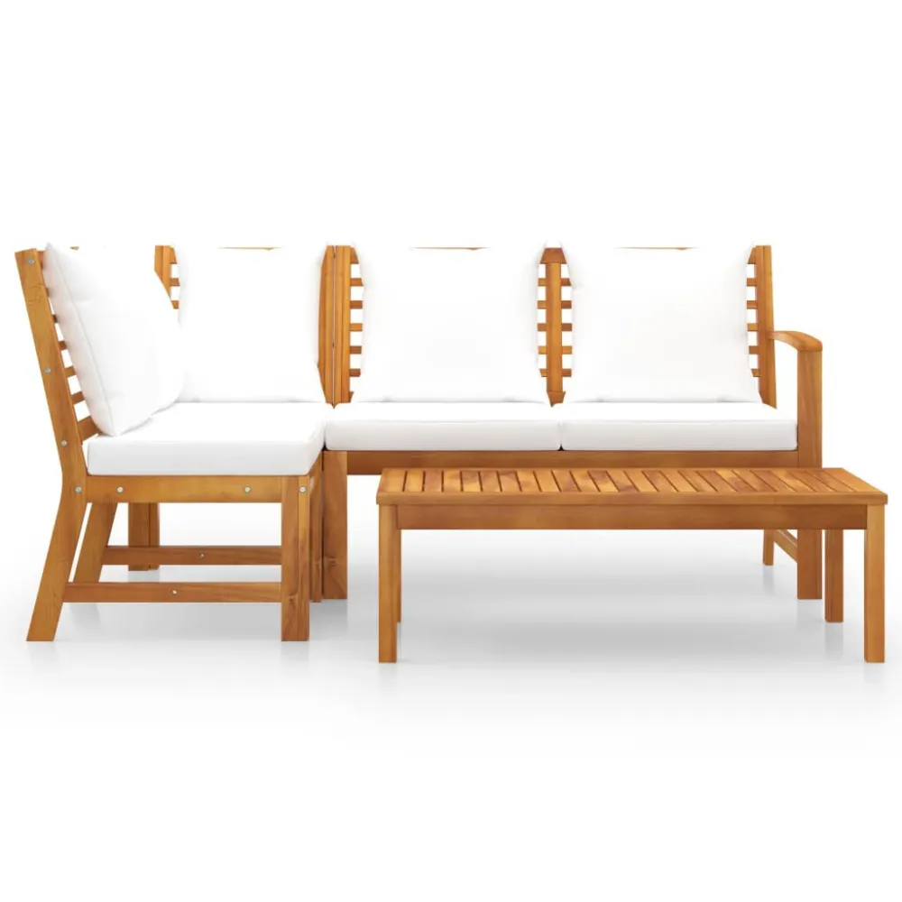 4 pcs conj. lounge jardim com almofadões cor creme acácia maciç com Encosto Ajustável