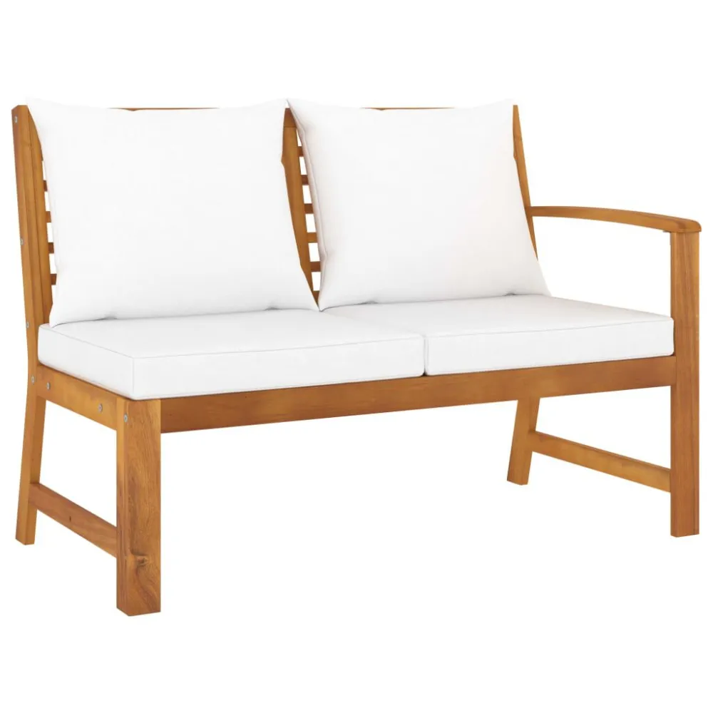 4 pcs conj. lounge jardim com almofadões cor creme acácia maciç com Encosto Ajustável