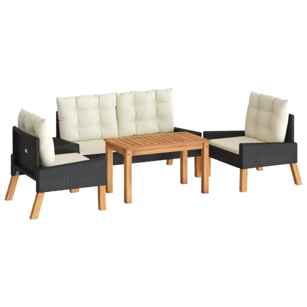 4 pcs conj. lounge jardim com almofadões vime PE/madeira maciç Fácil de Guardar