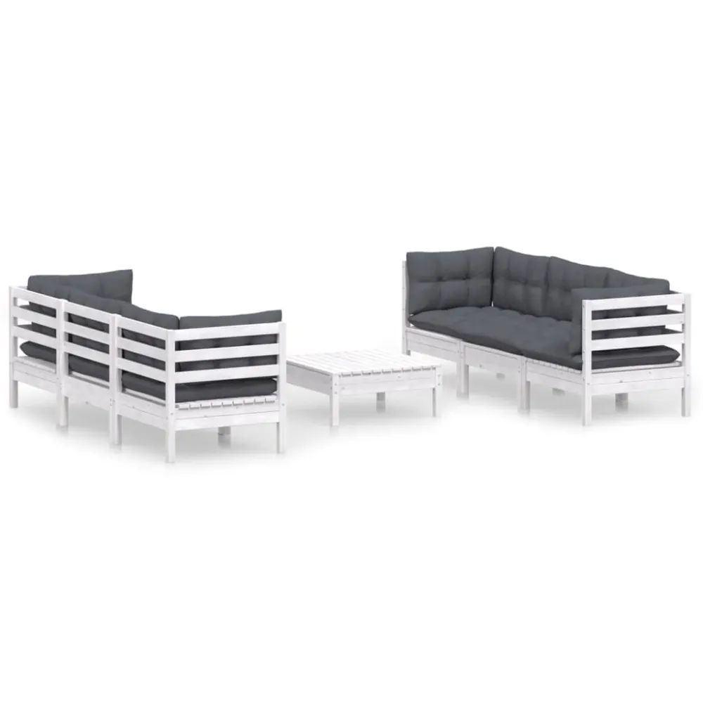7 pcs conj. lounge de jardim com almofadões antracite pinho em Ferro Forjado