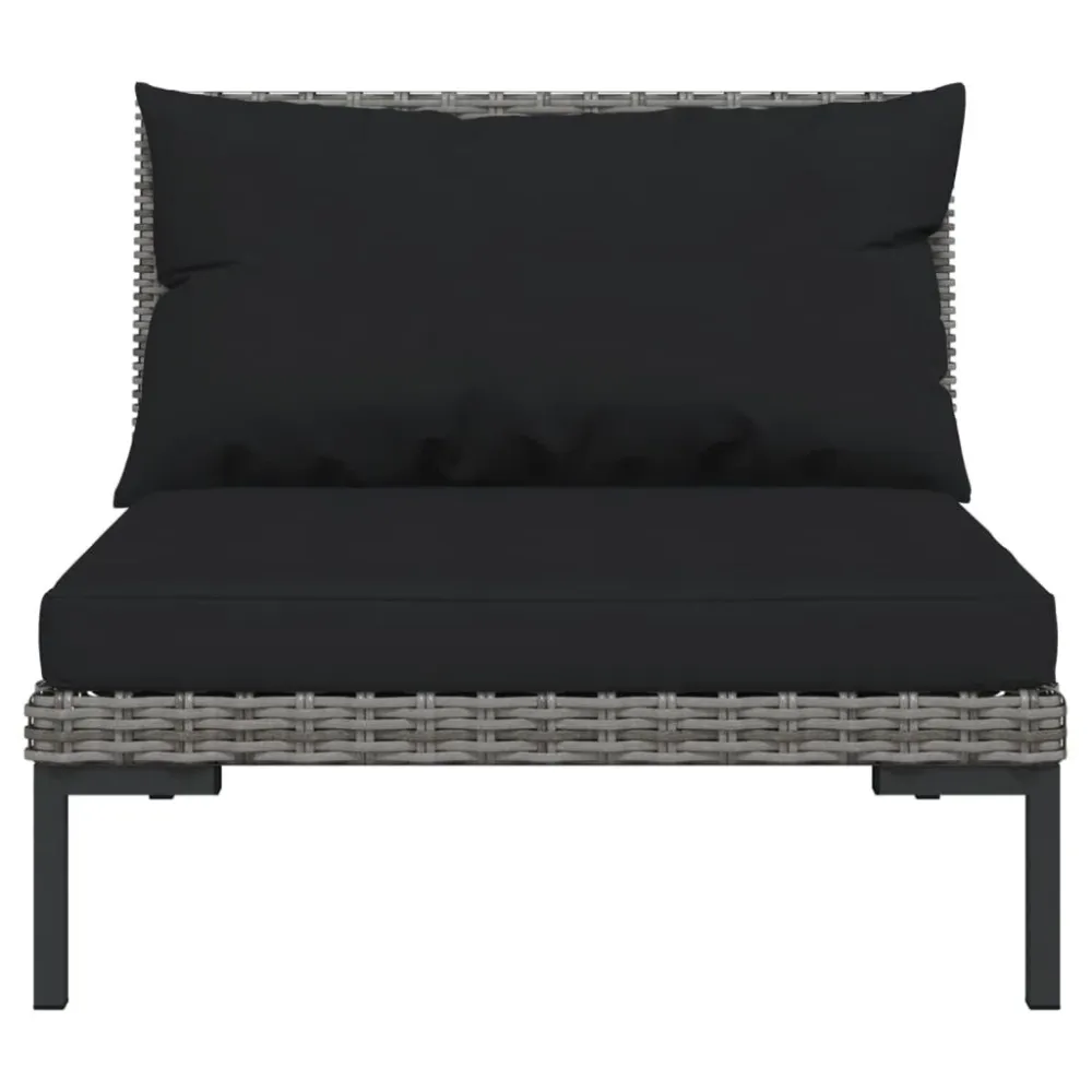 4 pcs conj. lounge jardim com almofadões vime PE cinza-escuro em Ferro Forjado