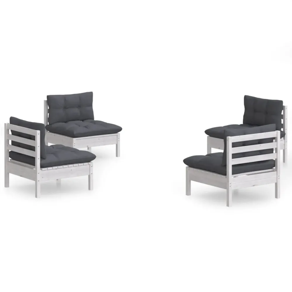 4 pcs conj. lounge de jardim com almofadões antracite pinho Fácil de Guardar