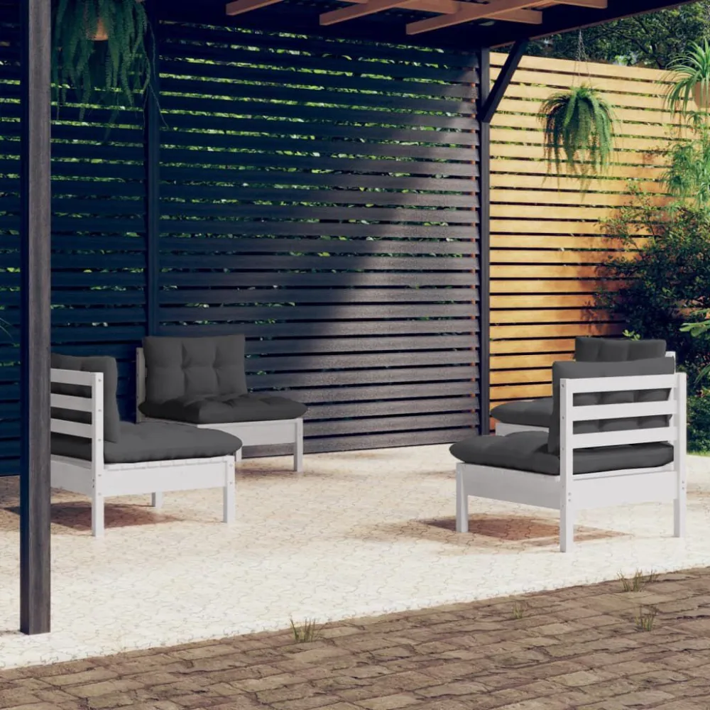 4 pcs conj. lounge de jardim com almofadões antracite pinho Fácil de Guardar