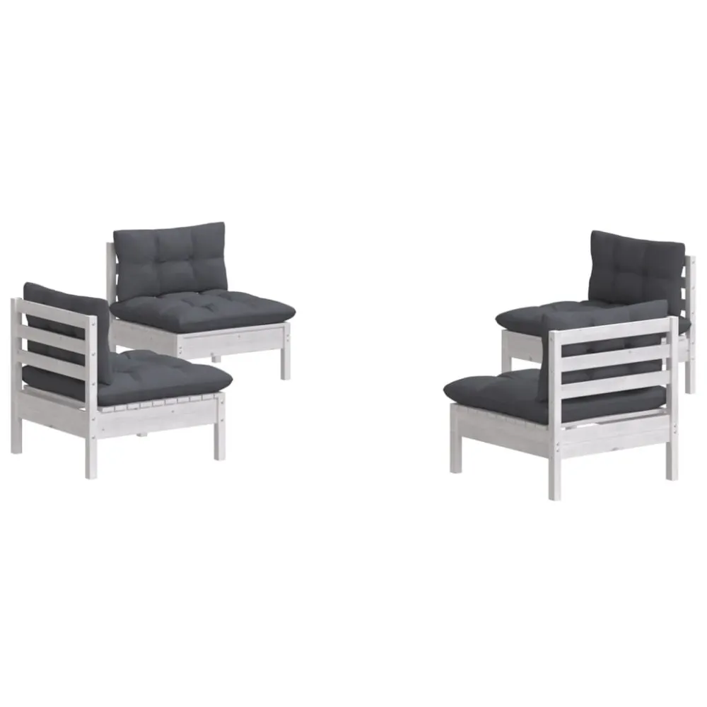 4 pcs conj. lounge de jardim com almofadões antracite pinho Fácil de Guardar