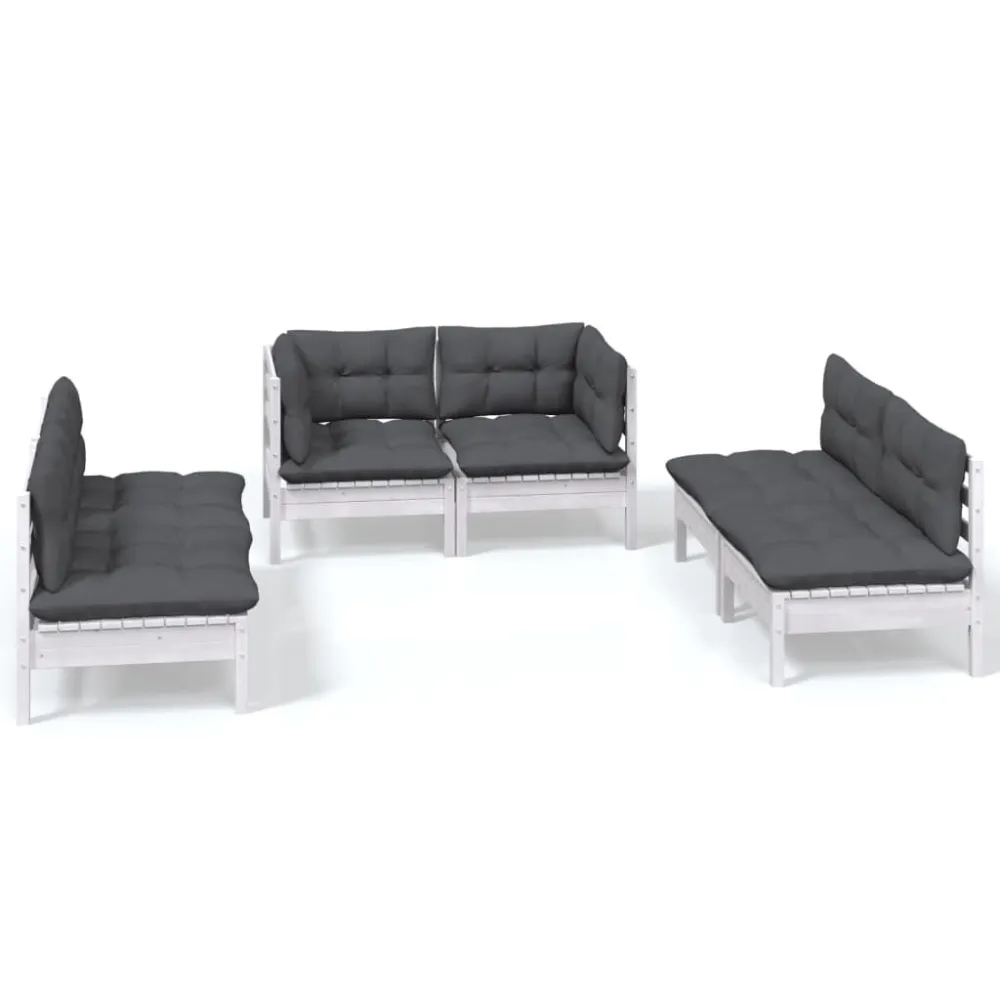 6 pcs conj. lounge de jardim com almofadões pinho maciço | Resistente à Chuva | Confortável