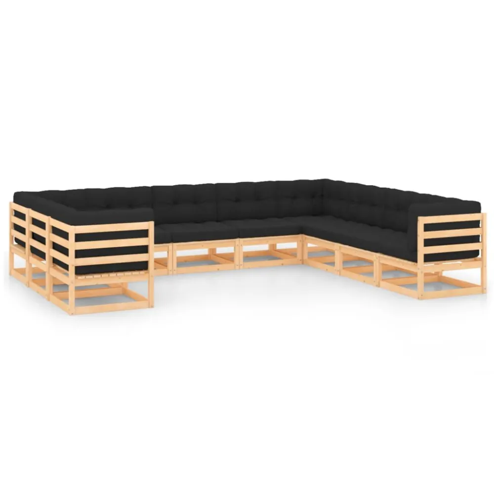 10 pcs conj. lounge jardim com almofadões pinho maciço antracite com Estrutura em Alumínio