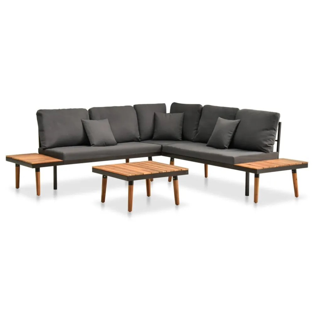 4 pcs conj. lounge jardim com almofadões madeira acácia maciç | Montagem Fácil e Rápida