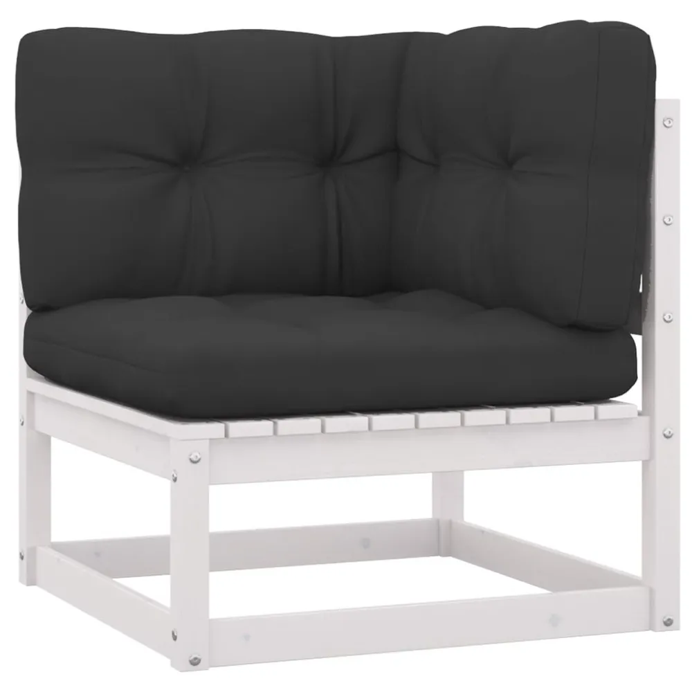 9 pcs conj. lounge de jardim com almofadões pinho maciço branco em Ferro Forjado