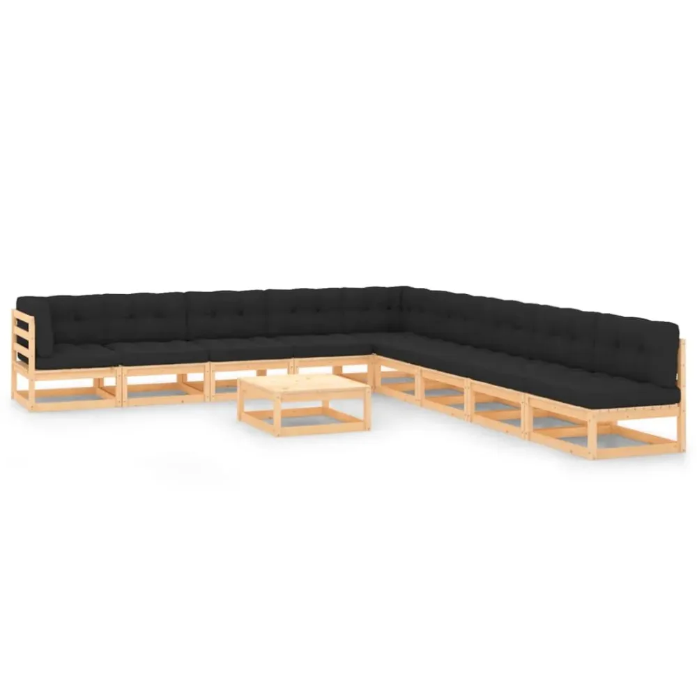 10 pcs conj. lounge jardim com almofadões antracite pinho maciço Dobrável e Portátil
