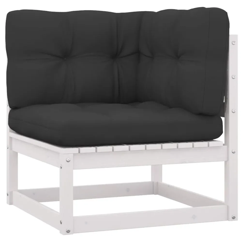 9 pcs conj. lounge de jardim com almofadões pinho maciço branco em Ferro Forjado