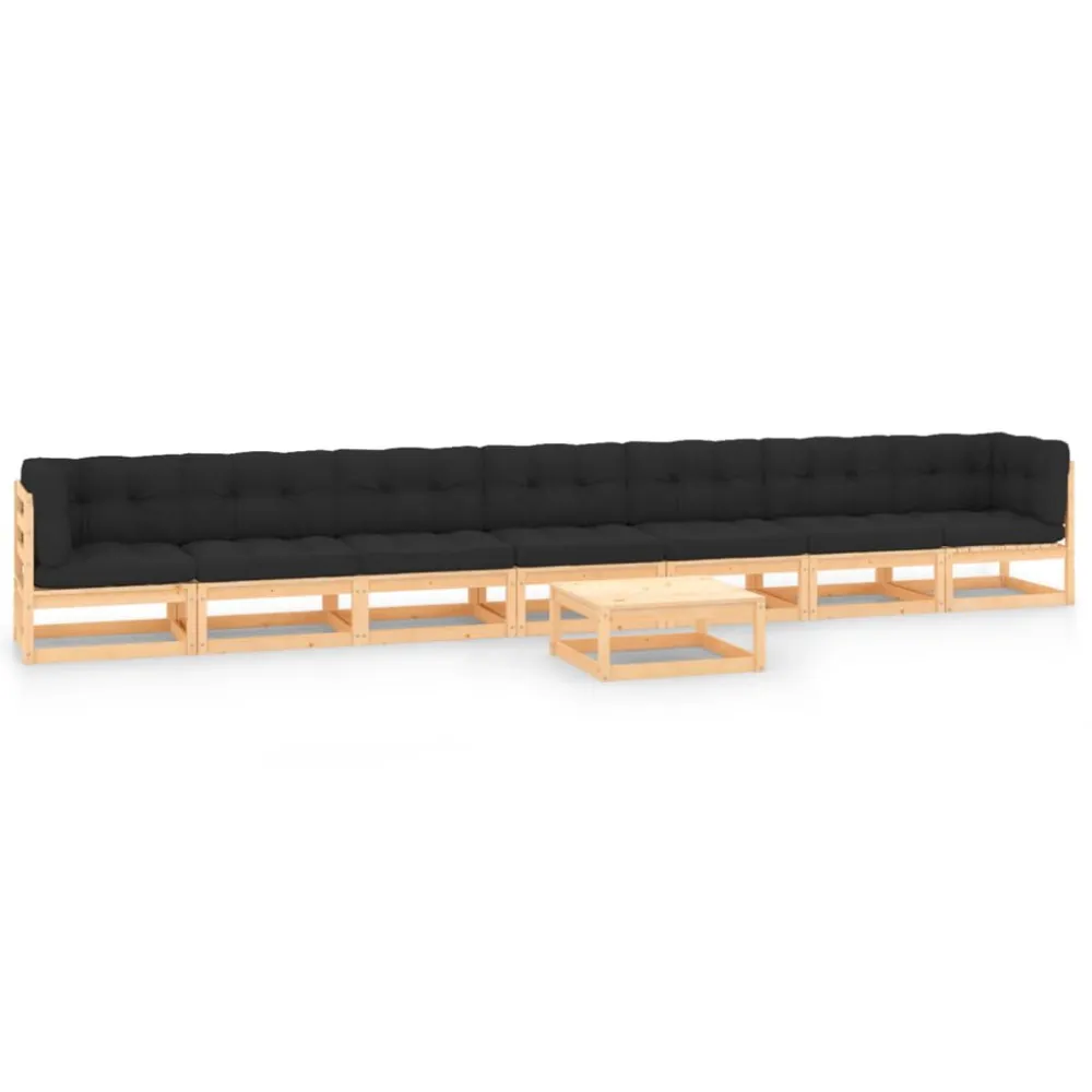 8 pcs conj. lounge jardim com almofadões antracite pinho maciço Fácil de Guardar