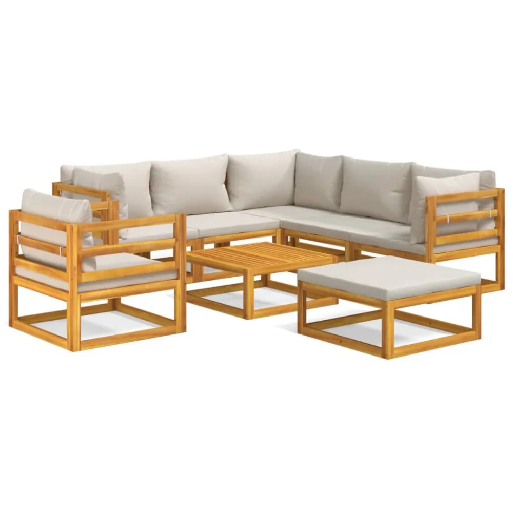 8 pcs conj. lounge de jardim madeira com almofadões cinza-claro Dobrável e Portátil