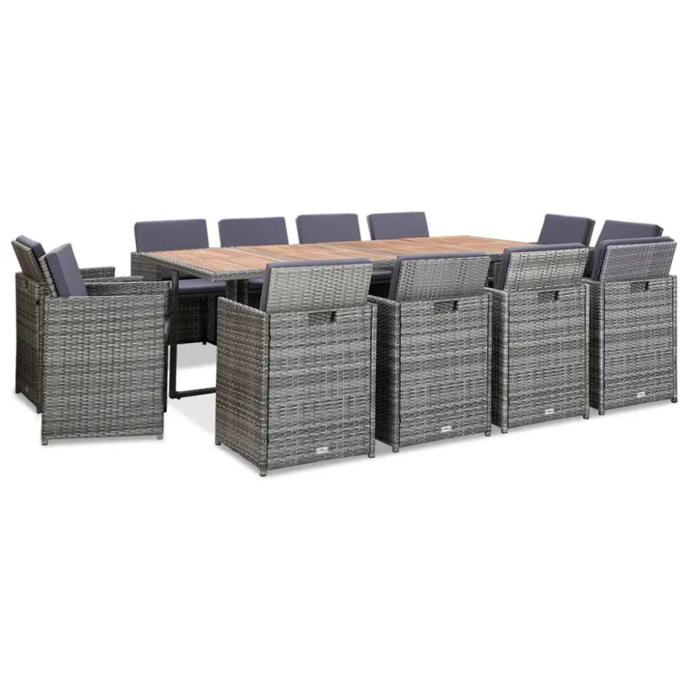 13 pcs conjunto jantar exterior com almofadões vime PE antracite Dobrável e Portátil