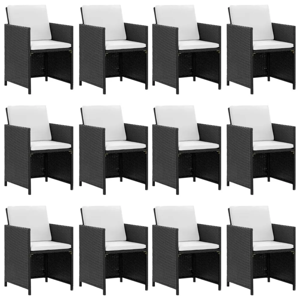13 pcs conjunto jantar exterior com almofadões vime PE preto | Resistente à Chuva | Confortável
