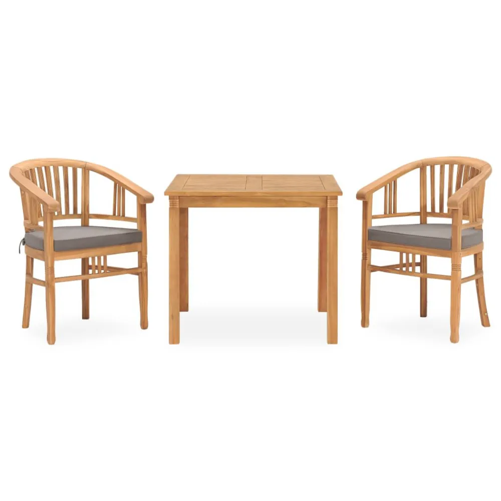 3 pcs conjunto jantar jardim com almofadões madeira teca maciç com Almofada Inclusa