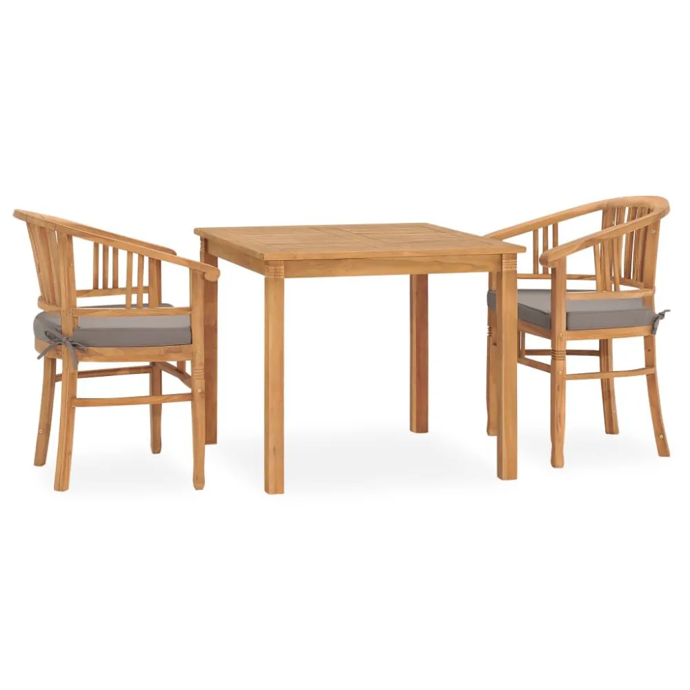 3 pcs conjunto jantar jardim com almofadões madeira teca maciç com Almofada Inclusa