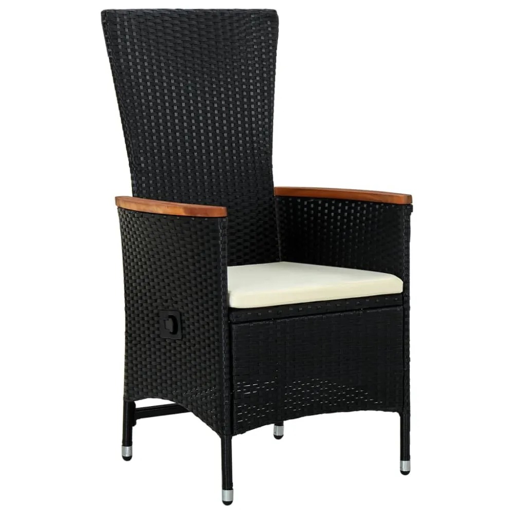 9 pcs conjunto de jantar para jardim com almofadões vime PE preto para Relaxamento ao Ar Livre