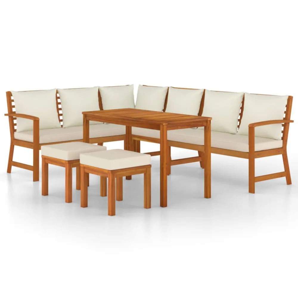 7 pcs conjunto de jantar para jardim com almofadões acácia maciç com Encosto Ajustável