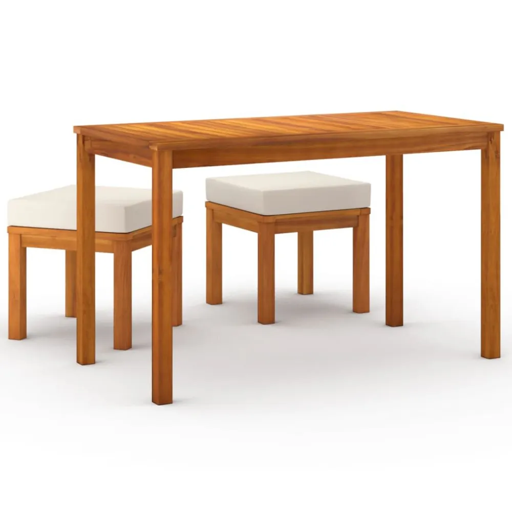 3 pcs conjunto de jantar para jardim com almofadões acácia maciç para Relaxamento ao Ar Livre