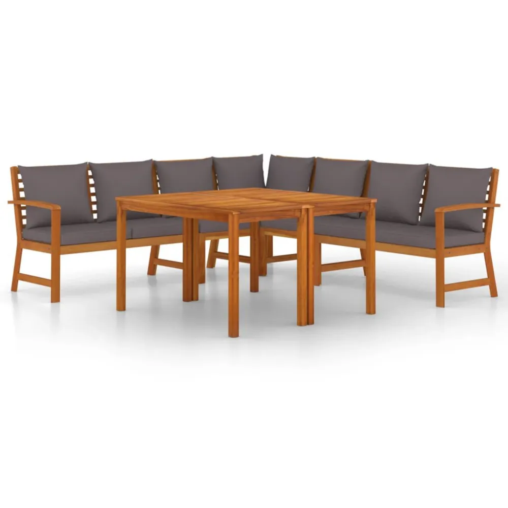 7 pcs conjunto de jantar para jardim com almofadões acácia maciç para Piscina e Jardim