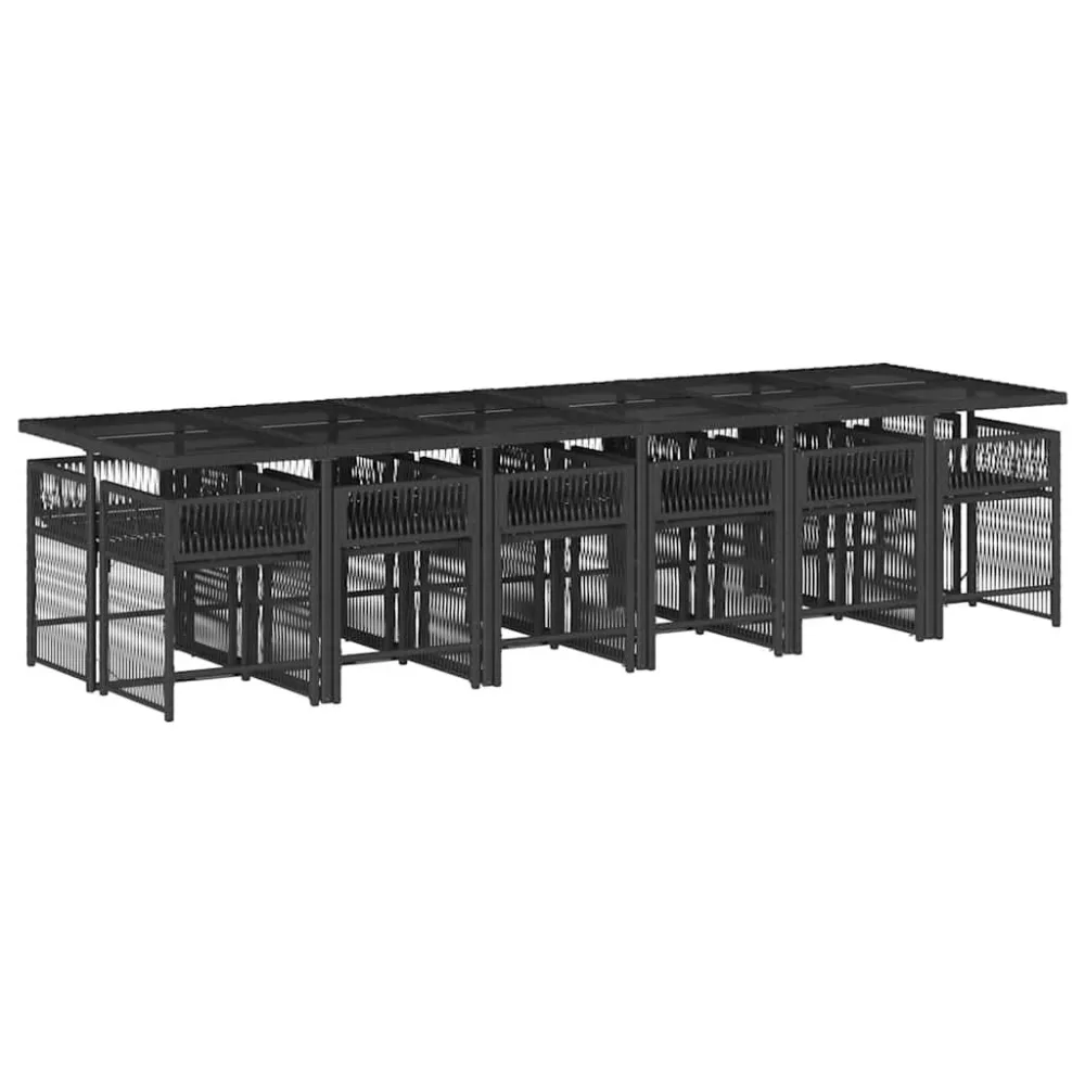 13 pcs conjunto de jantar parajardim com almofadões vime PE preto com Encosto Ajustável
