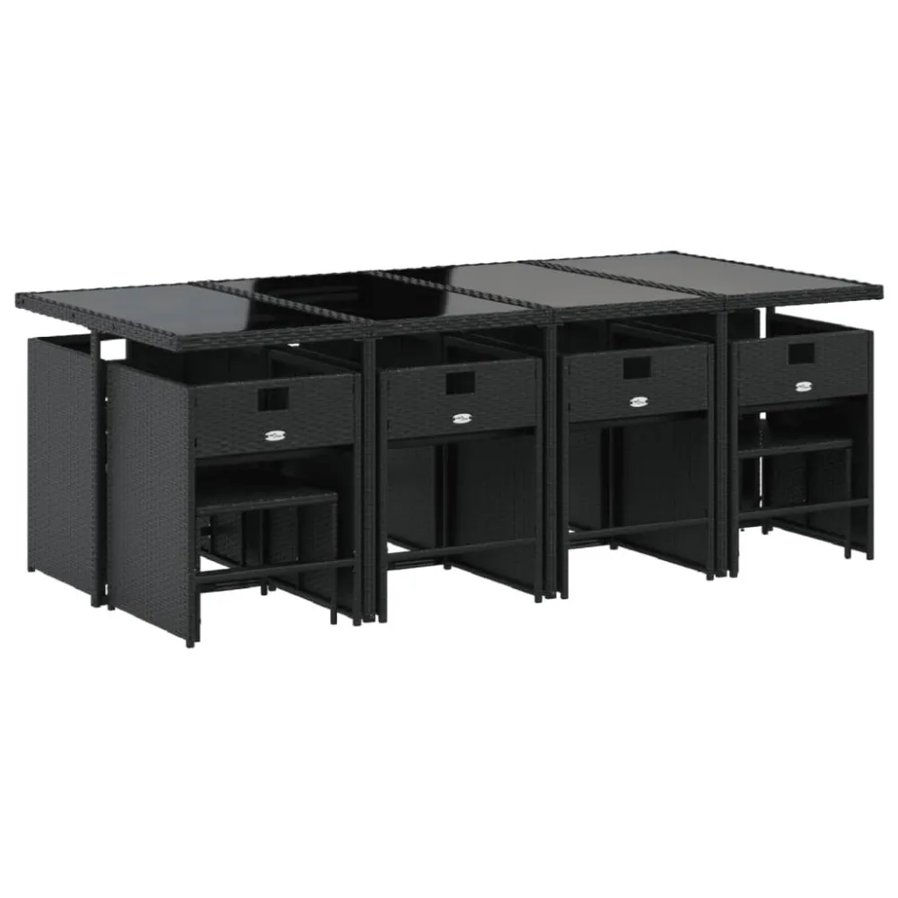 13 pcs conjunto de jantar parajardim com almofadões vime PE preto Fácil de Guardar