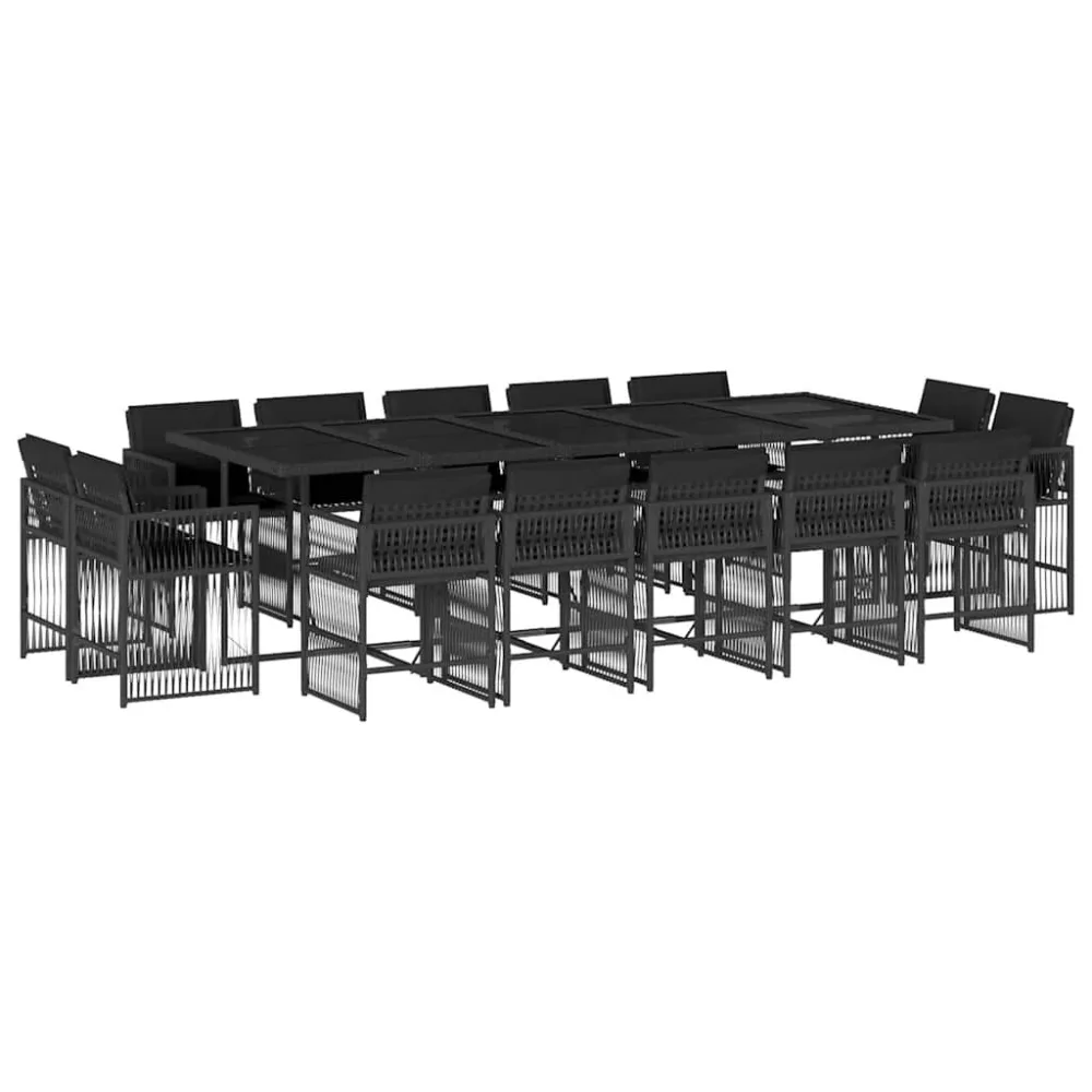 15 pcs conjunto de jantar parajardim com almofadões vime PE preto em Tecido Sunbrella
