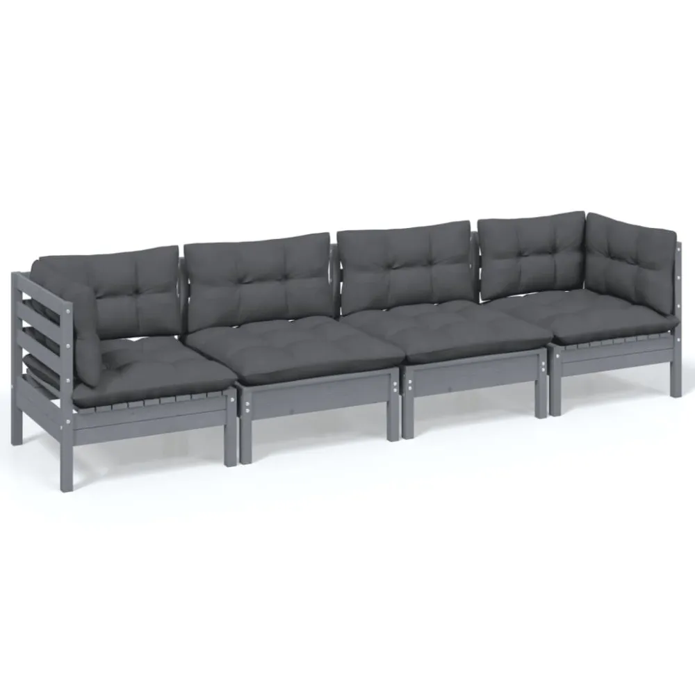 4 pcs conjunto lounge de jardim + almofadões pinho maciço com Estrutura em Alumínio