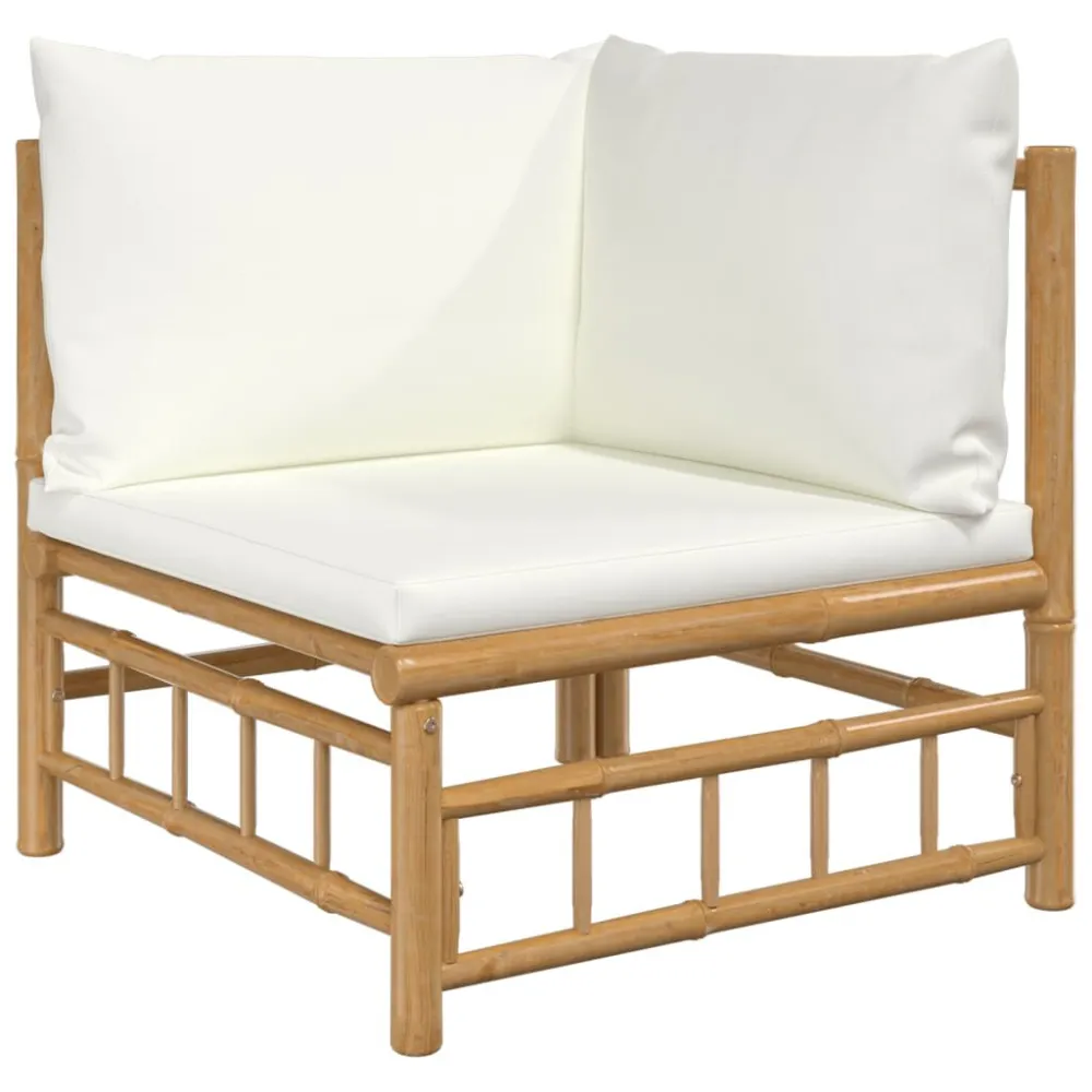 8 pcs conjunto lounge de jardim bambu com almofadões branco nata com Apoio para Bebidas