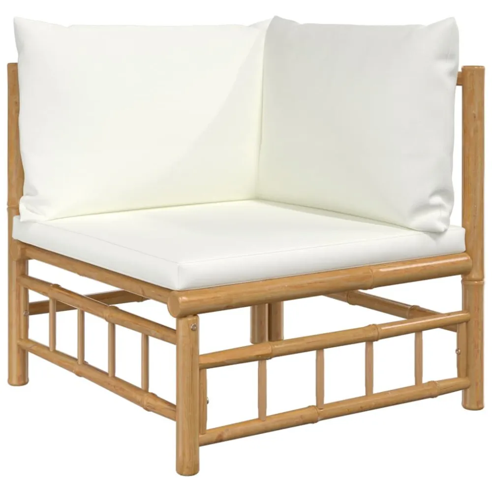 8 pcs conjunto lounge de jardim bambu com almofadões branco nata Fácil de Guardar
